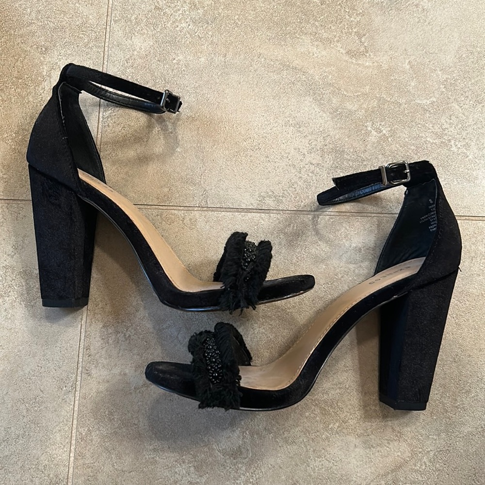Express Suede Beaded Block Heels